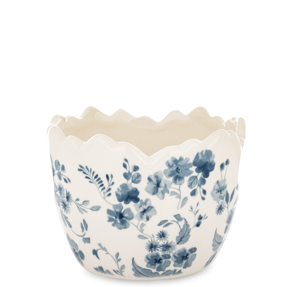 Osłonka biało-niebieska 9x12x12 cm KWIATKI