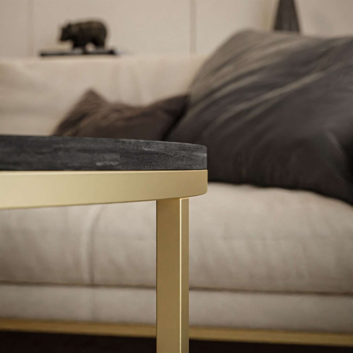 Stolik kawowy CIRI 2w1 złoty mat beton 80/60 cm