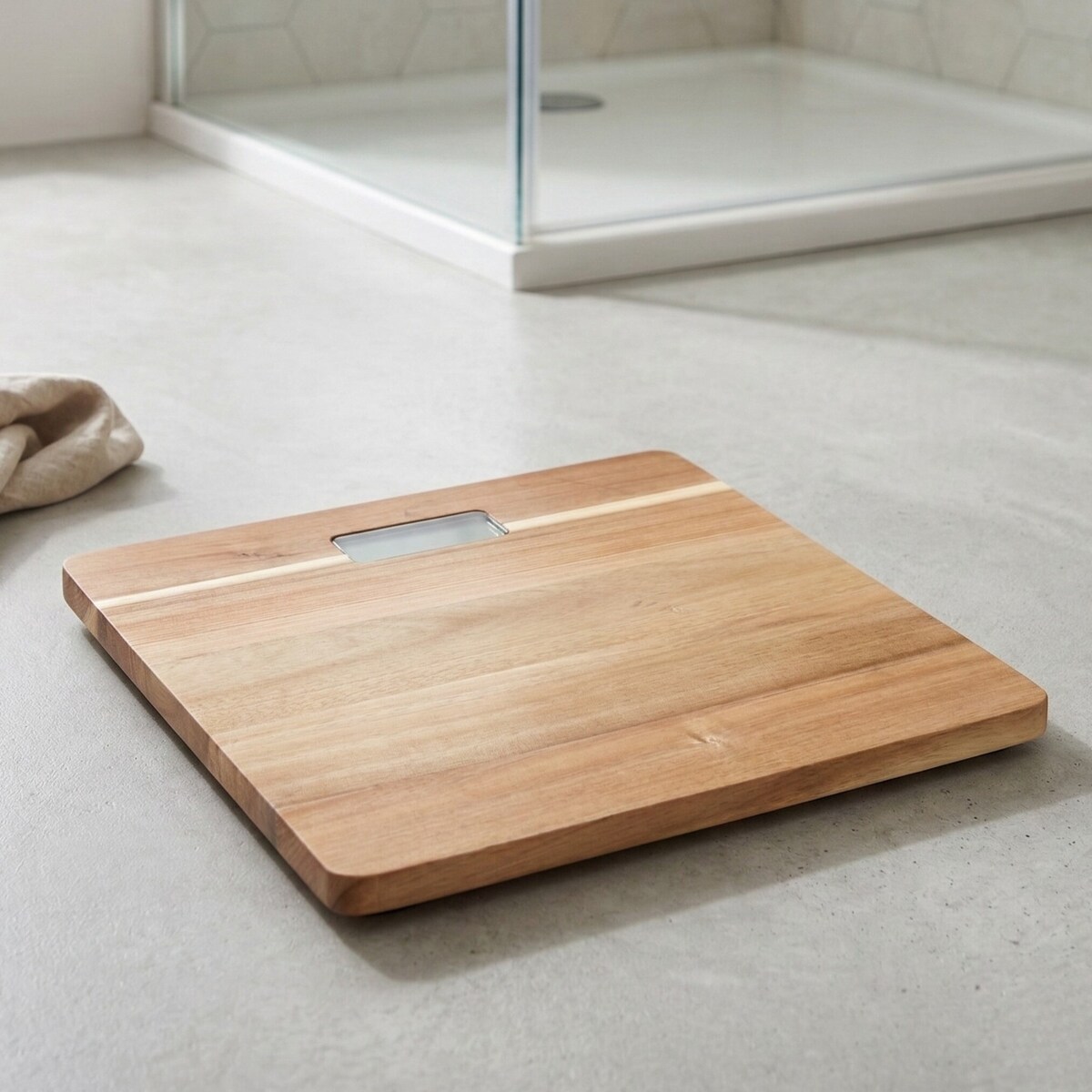 Waga łazienkowa, 30 x 30 x 3,2 cm, drewno akacjowe