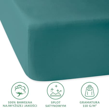 Prześcieradło satynowe z gumką 120x200 kolor Ciemny turkus