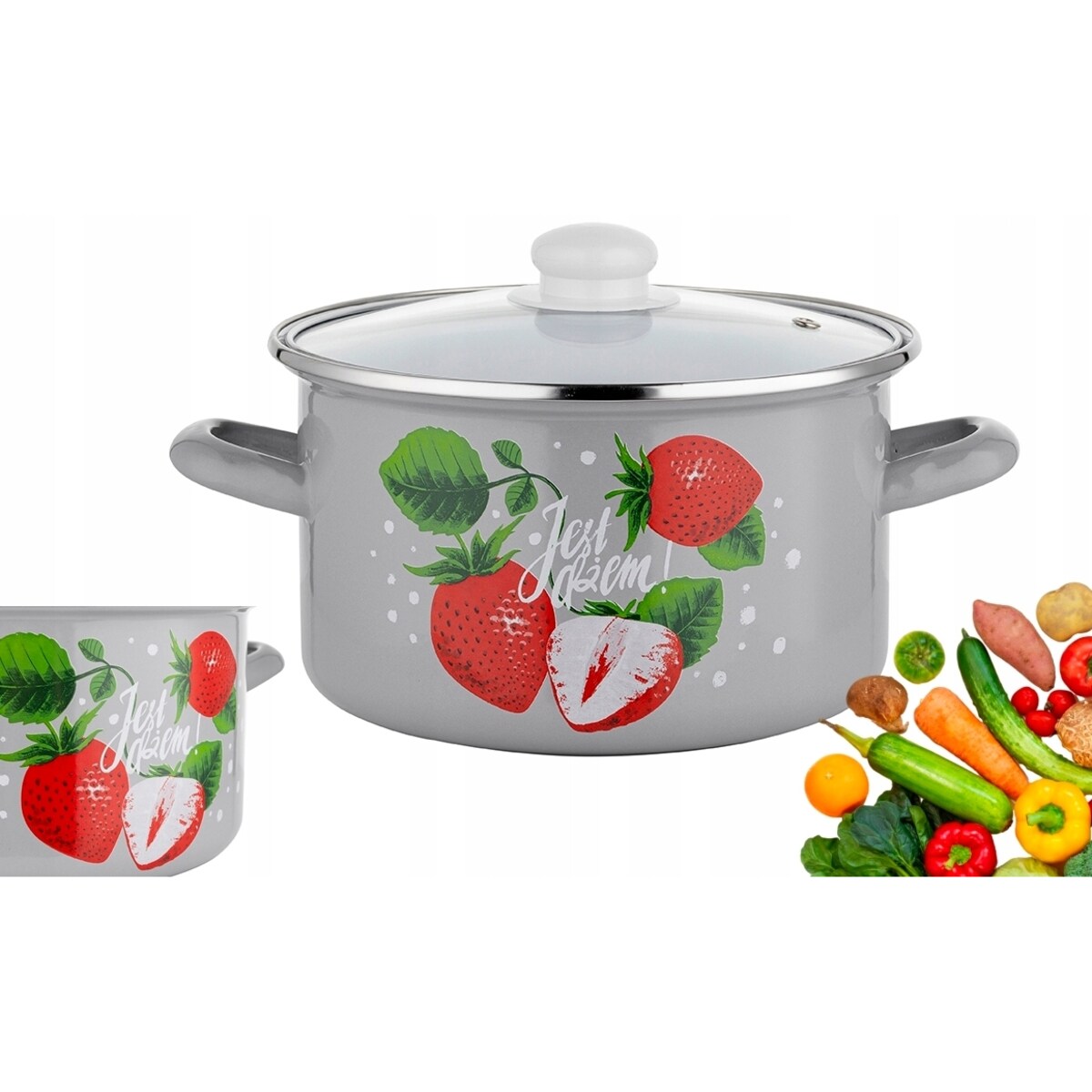 GARNEK EMALIOWANY pleszew 20cm 4,1 L kuchenny do gotowania zupa w TRUSKAWKI