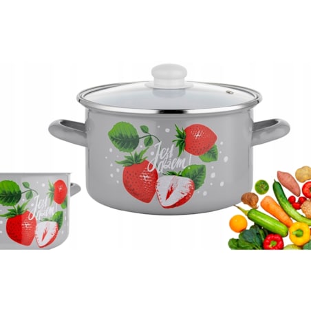 GARNEK EMALIOWANY pleszew 20cm 4,1 L kuchenny do gotowania zupa w TRUSKAWKI