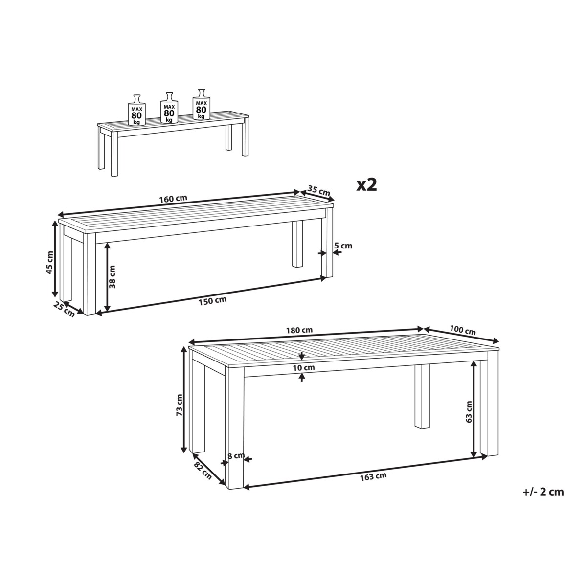 Zestaw ogrodowy eukaliptusowy stół i ławki naturalny TUSCANIA