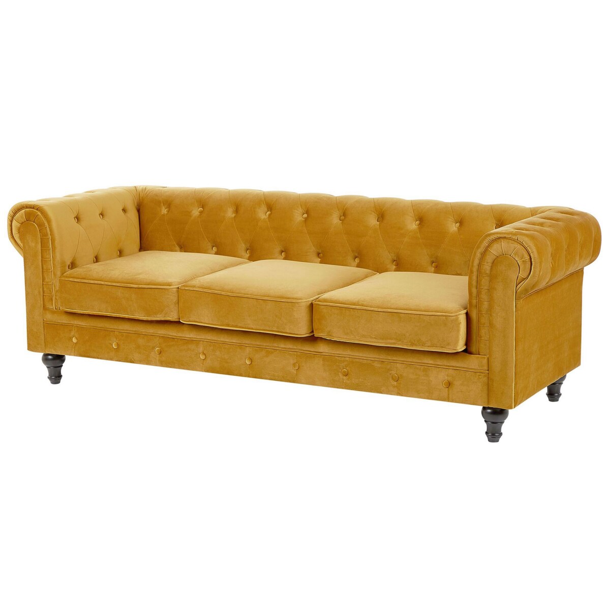Sofa CHESTERFIELD Welur Musztardowy dla 3 osób