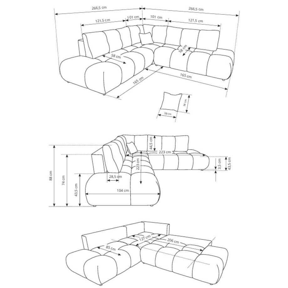 Narożnik pikowany, rozkładany z funkcją spania SOHI, Flow 22 - granatowy