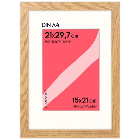 Ramka na zdjęcia z passe partout ramka 21x29,7 cm z okienkiem passe partout na zdjęcie 15x21 cm kolor dębowy FRAMAI