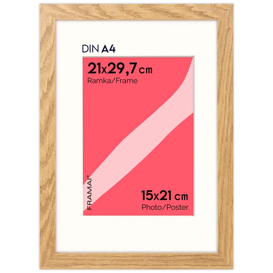 Ramka na zdjęcia z passe partout ramka 21x29,7 cm z okienkiem passe partout na zdjęcie 15x21 cm kolor dębowy FRAMAI