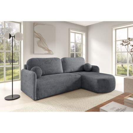 Nowoczesny Narożnik BON z funkcją spania, obity tkanina Cremona, szary