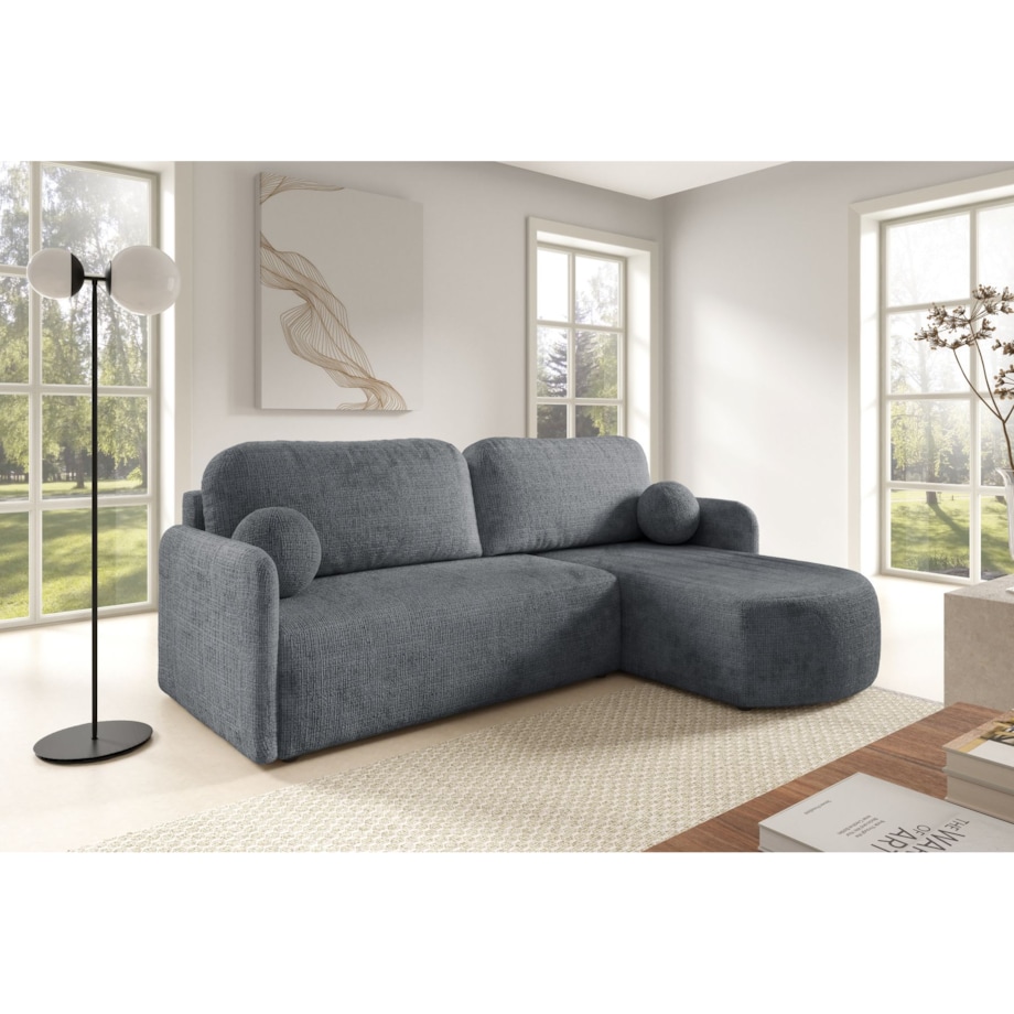 Nowoczesny Narożnik BON z funkcją spania, obity tkanina Cremona, szary