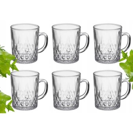 ZESTAW SZKLANKI DO KAWY HERBATY 240 ml napoje kompot kubek z uchem 6szt