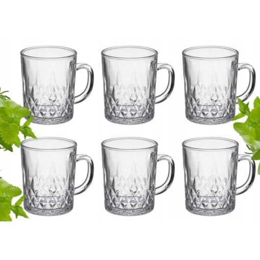 ZESTAW SZKLANKI DO KAWY HERBATY 240 ml napoje kompot kubek z uchem 6szt