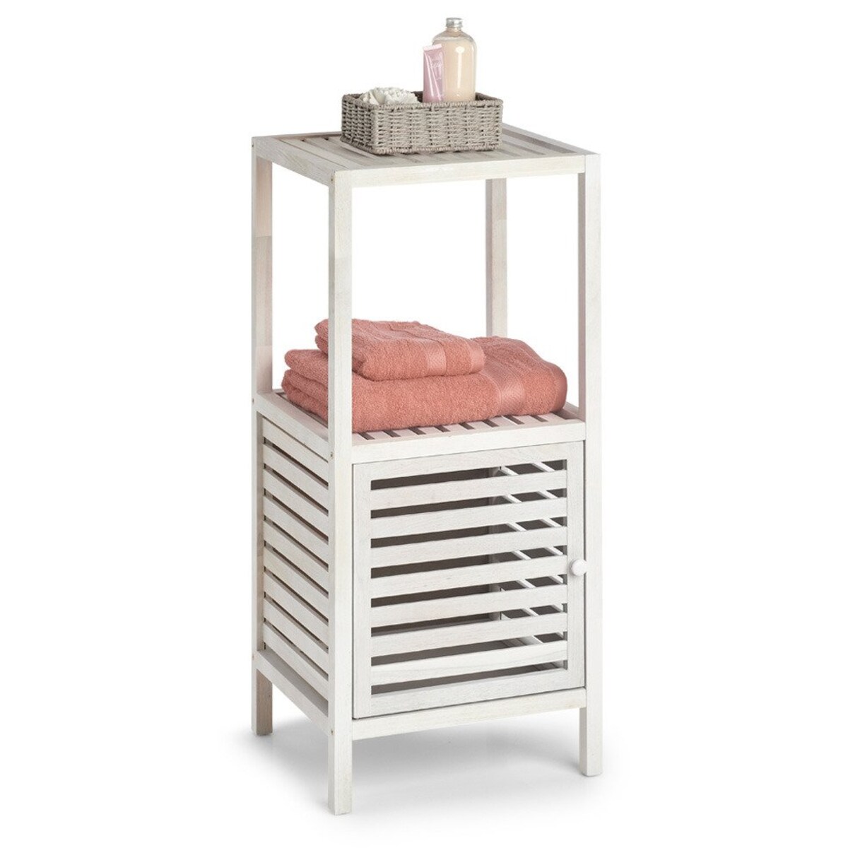 Regał łazienkowy z szafką drewniany, 2 poziomy, ZELLER