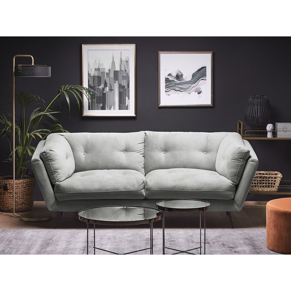 Sofa 3-osobowa welurowa szara LENVIK