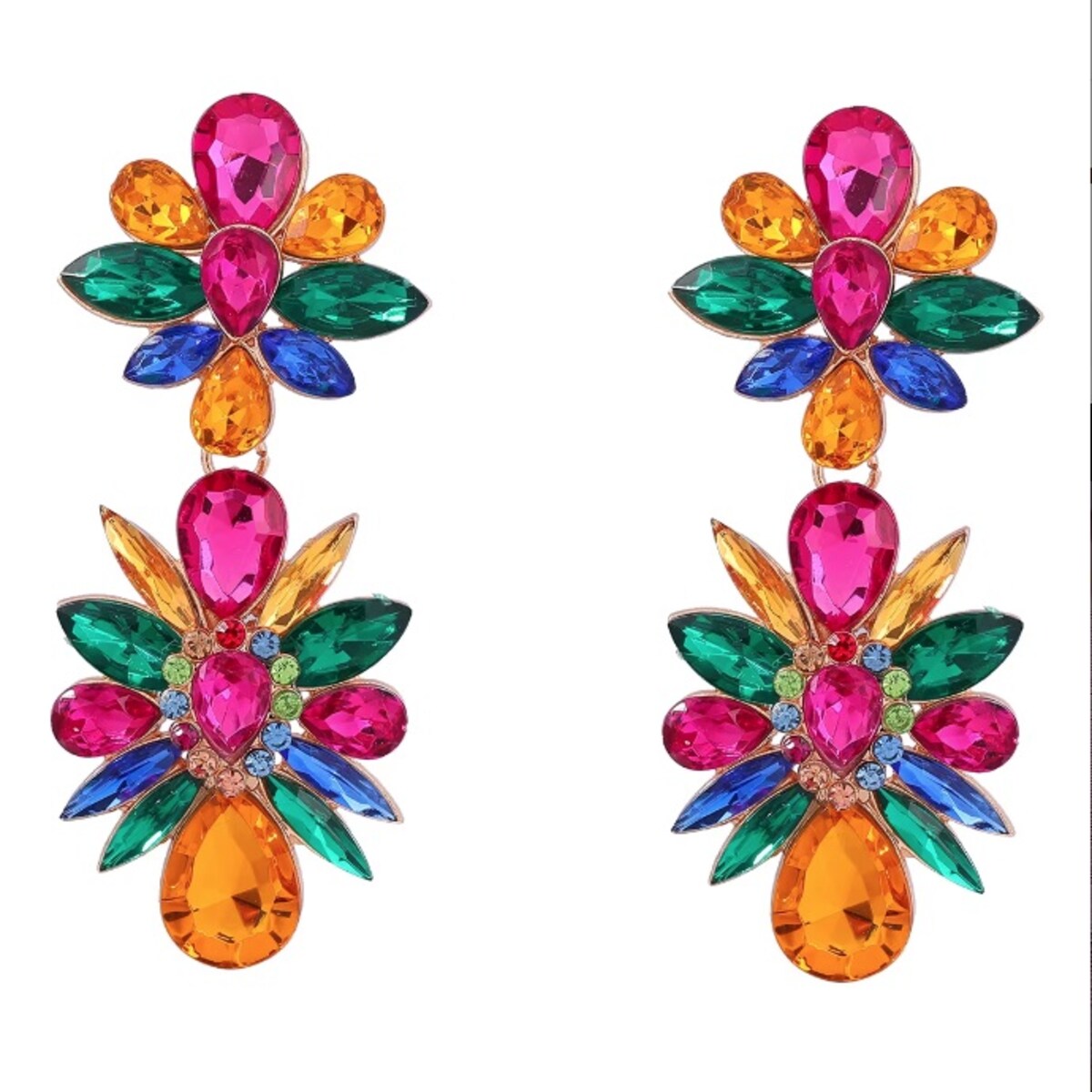 Kolczyki złote żywe kolory piękne wieczorowe glam efektowne fuksja zieleń