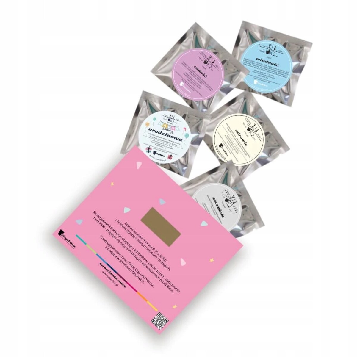 Zestaw prezentowy upominkowy różowy BOX na URODZINY z herbatą czekoladą kubkiem zaparzaczem - dla kobiety nastolatki licealistki koleżanki dziewczyny niej