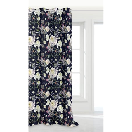 Czarna Zasłona do Salonu w Kwiaty 140 x 250