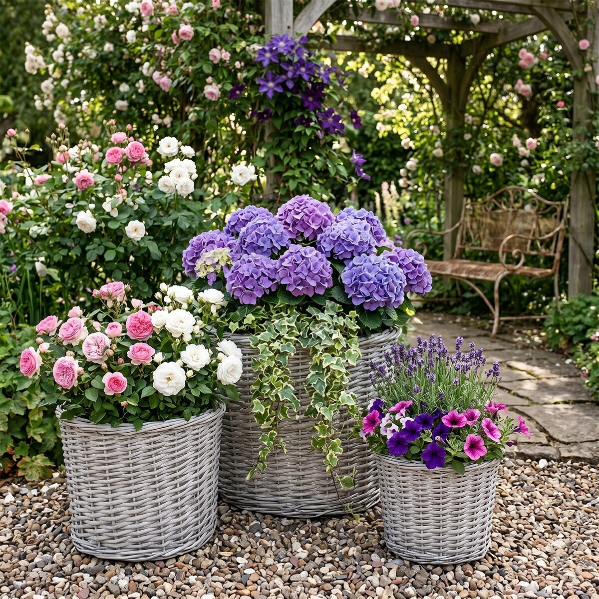 KOSZ WIKLINOWY XL 56cm NA KWIATY DREWNO DUŻY OWALNY DONICA KWIETNIK 3 szt