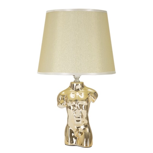 Lampa stołowa Glam Man, kolor złoty, ceramika, żelazo i tkanina, 25 x 25 x 42,5 cm, 1 x E27, max. 40 W, do salonu i sypialni, Mauro Ferretti