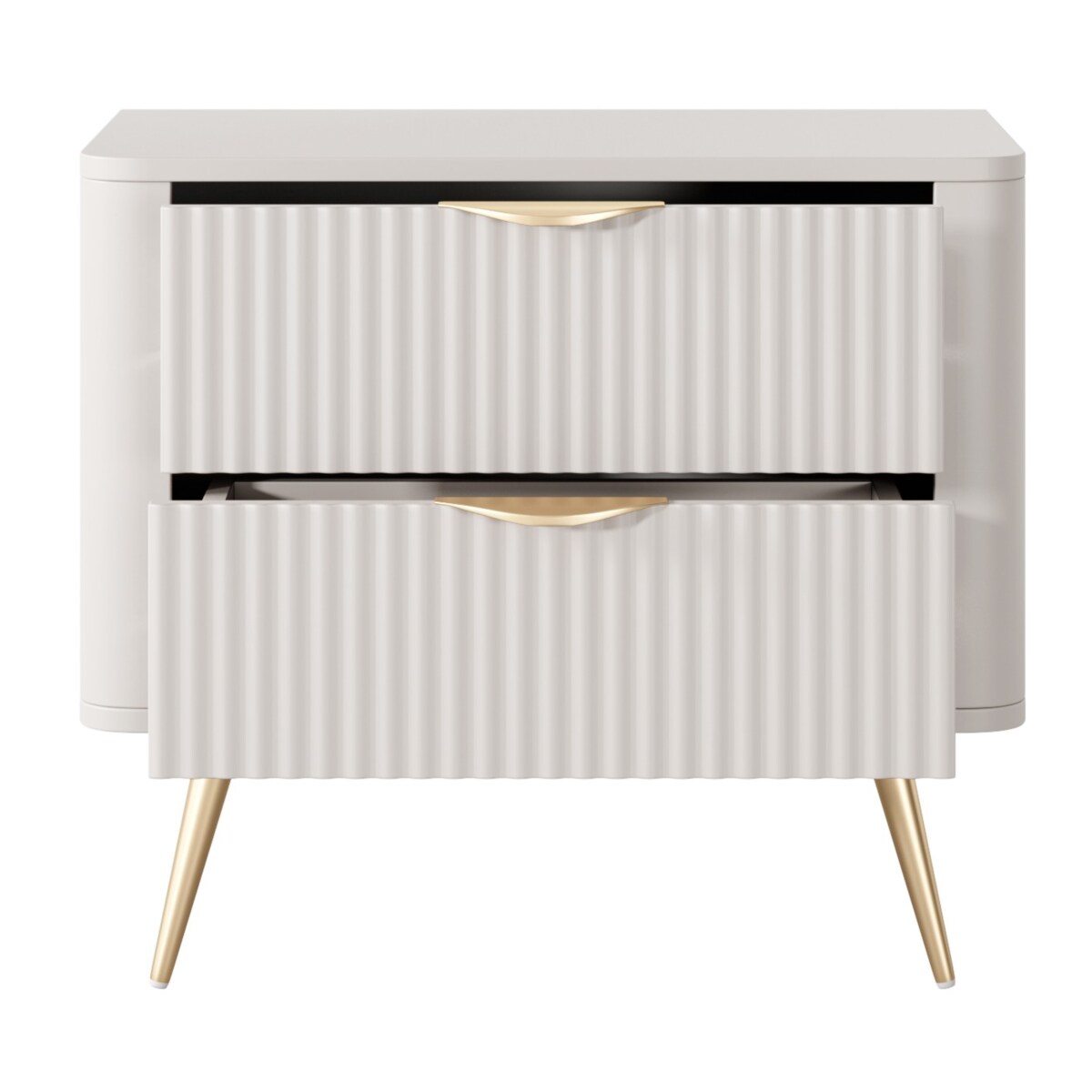 Stolik nocny ryflowany LENA w kolorze beżowym na złotych nóżkach