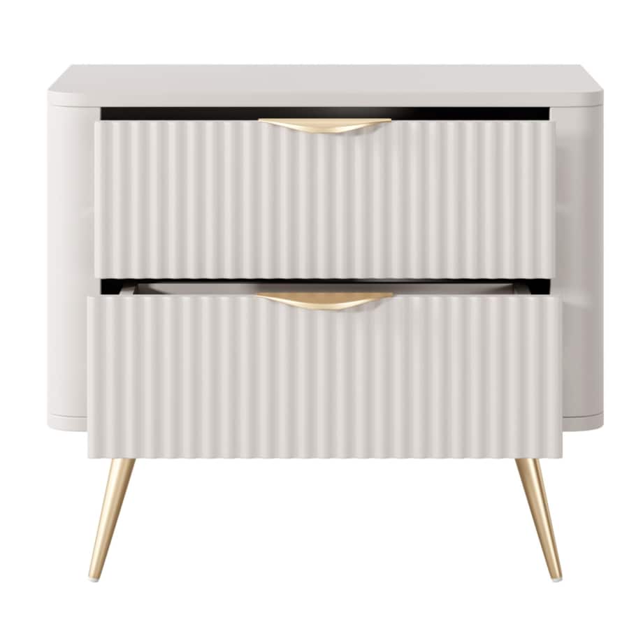 Stolik nocny ryflowany LENA w kolorze beżowym na złotych nóżkach