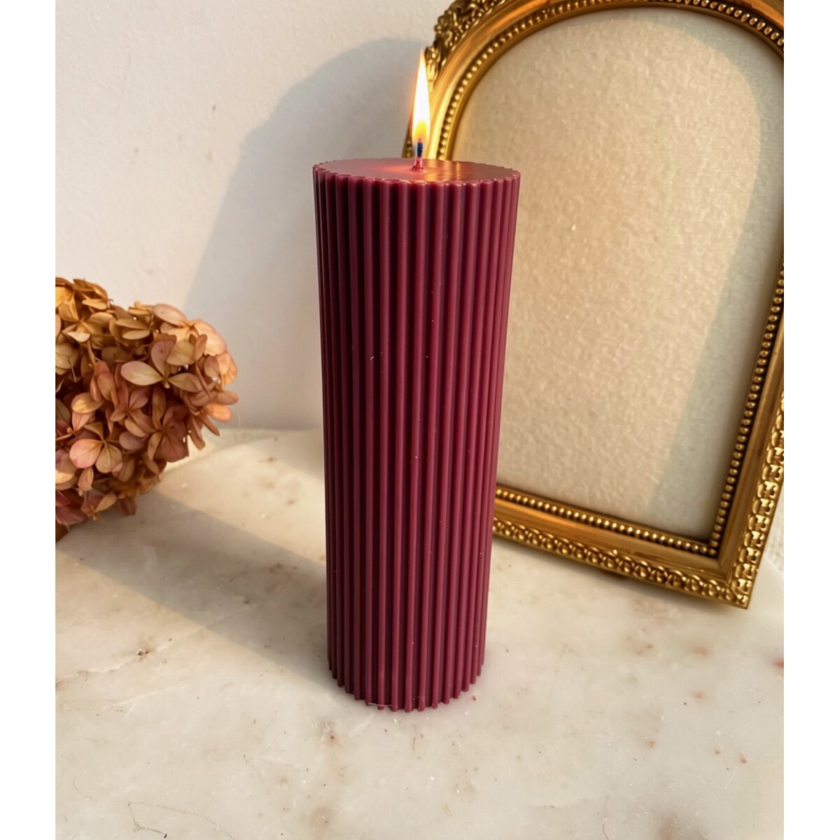 Świeca ekologiczna sojowa dekoracyjna kolumnowa "Burgundy Touch" 150x50mm