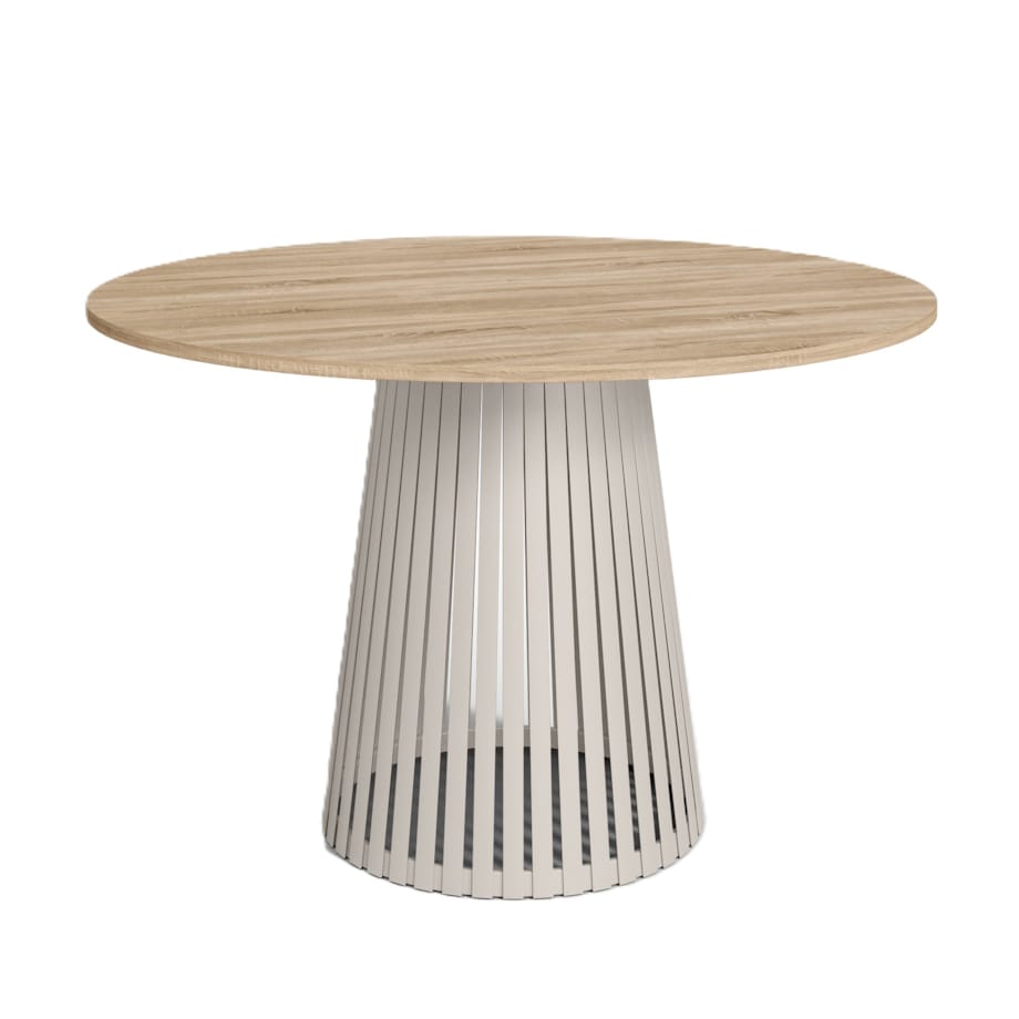 Stół VIV z lamelami do salonu, blat 100 cm dąb sonoma -podstawa kaszmirowa