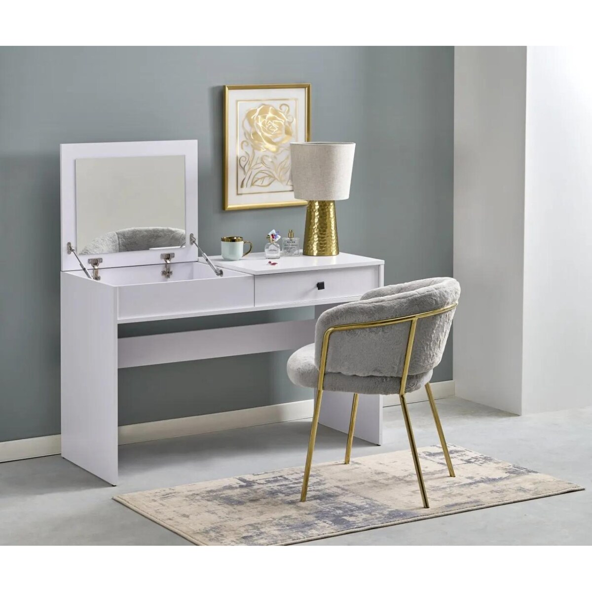 Toaletka MEGAN biała z lustrem