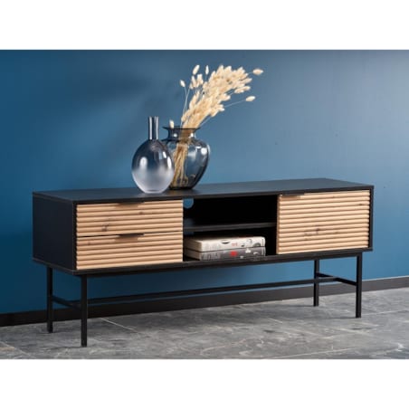 SZAFKA RTV Nihala 150/40/61 cm CZARNA fronty dąb artisan