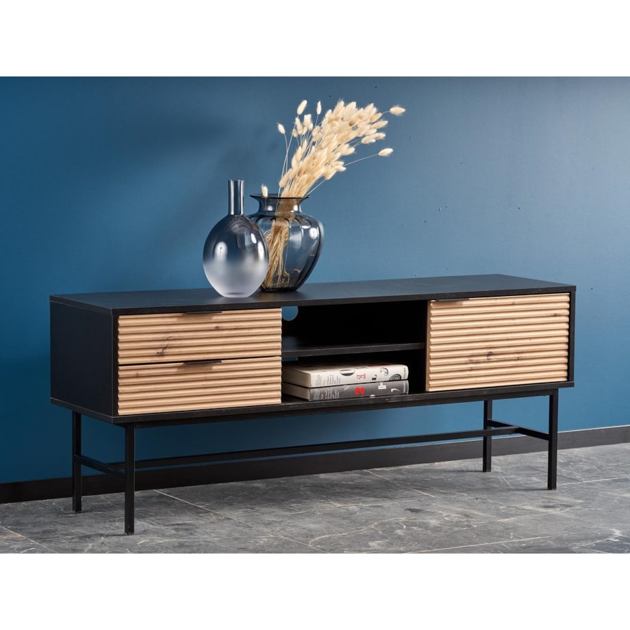 SZAFKA RTV Nihala 150/40/61 cm CZARNA fronty dąb artisan