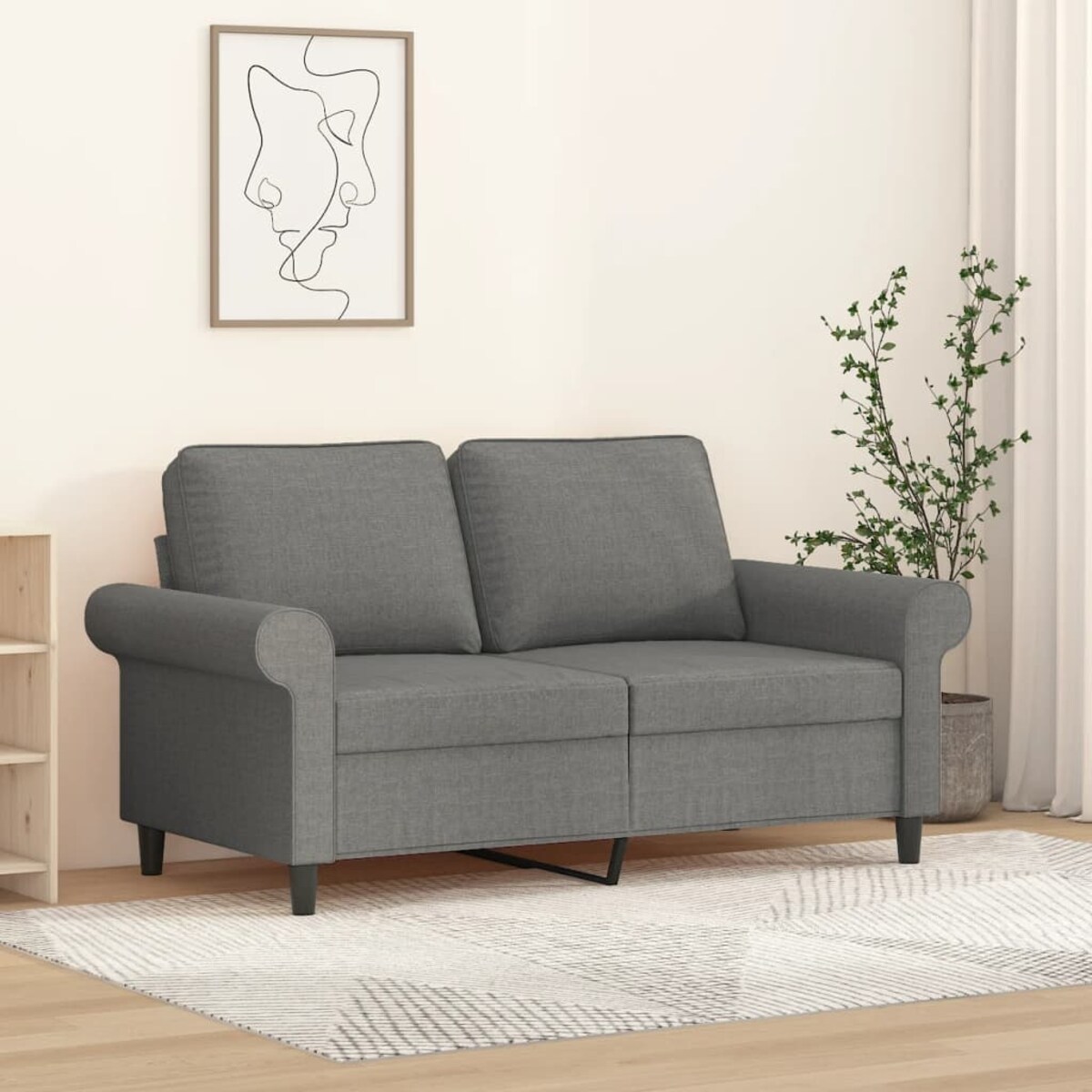 vidaXL Sofa 2-osobowa, ciemnoszara, 120 cm, tapicerowana tkaniną