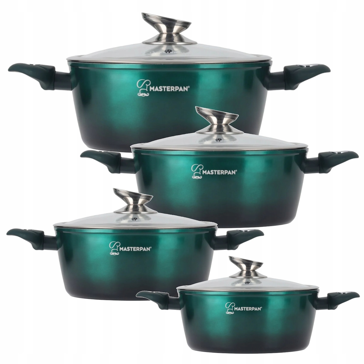 Zestaw Garnków Marmurowych 8 El. 16-28 Cm Indukcja Gaz Elektryczna Zielone
