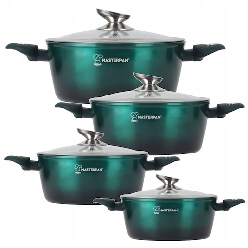 Zestaw Garnków Marmurowych 8 El. 16-28 Cm Indukcja Gaz Elektryczna Zielone