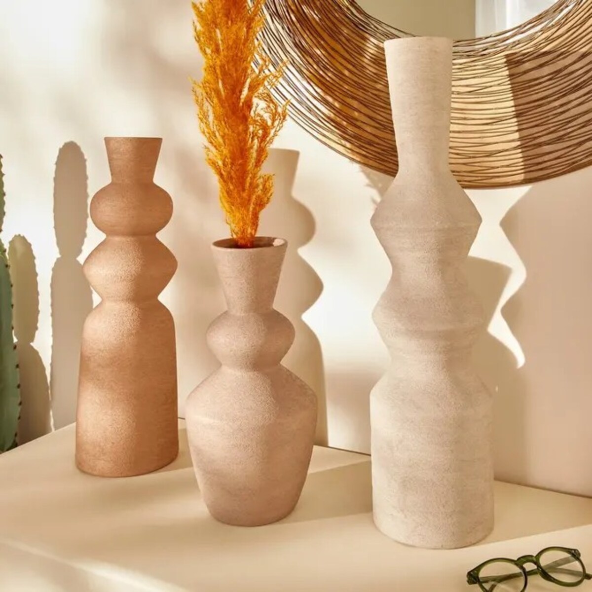 Wazon z dolomitu, kremowy, Ezia. 60 cm