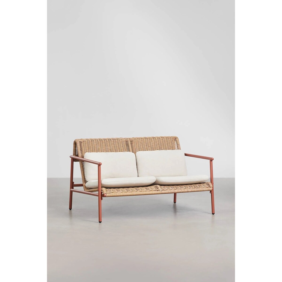 Zestaw ogrodowy: sofa, 2 fotele, stolik kawowy z aluminium i syntetycznego rattanu Duroli, terracotta