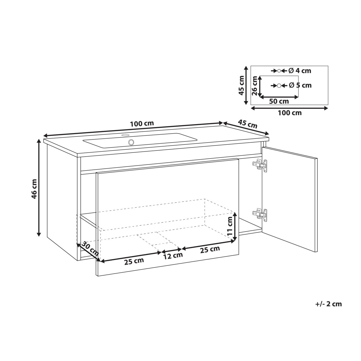 Szafka łazienkowa wisząca z umywalką TIETE 100 cm Czarny