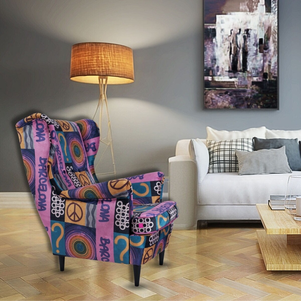 Fotel uszak Barcelona velvet – elegancki fotel wypoczynkowy do salonu i sypialni z autorskim wzorem