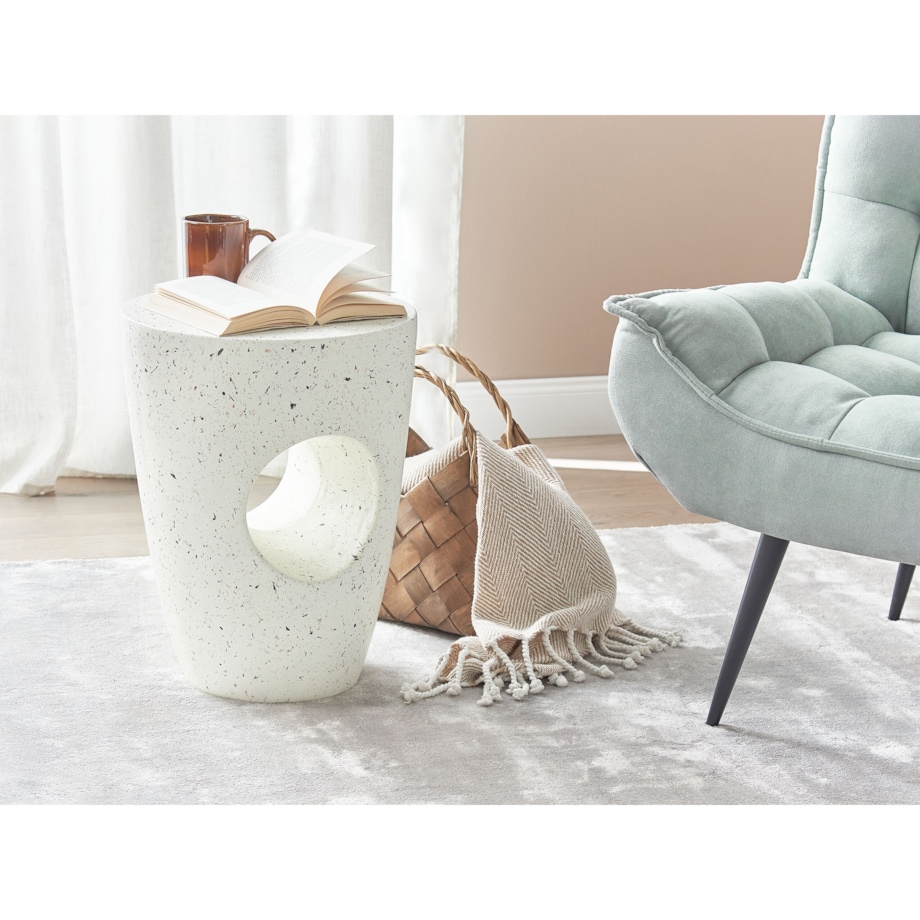 Stolik pomocniczy biały z efektem lastryko EDOLO