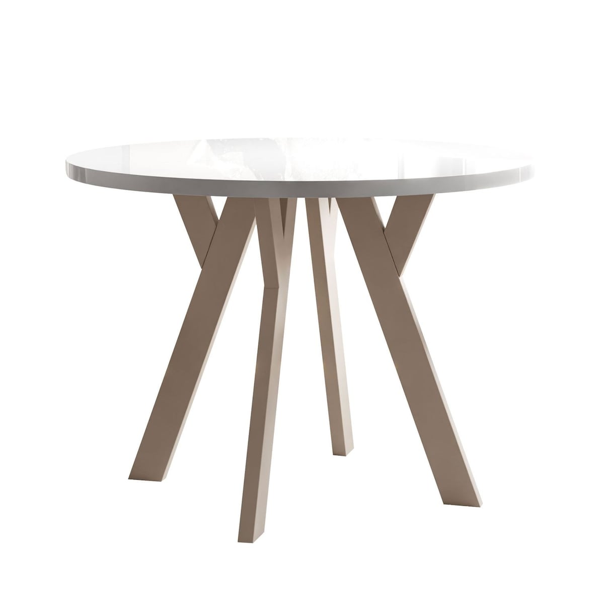 Okrągły stół rozkładany VOLTA GLOSS, nogi kaszmir, blat biały