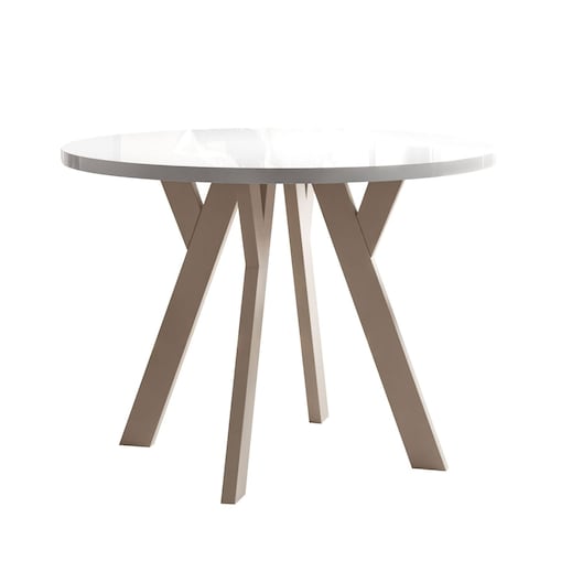 Okrągły stół rozkładany VOLTA GLOSS, nogi kaszmir, blat biały