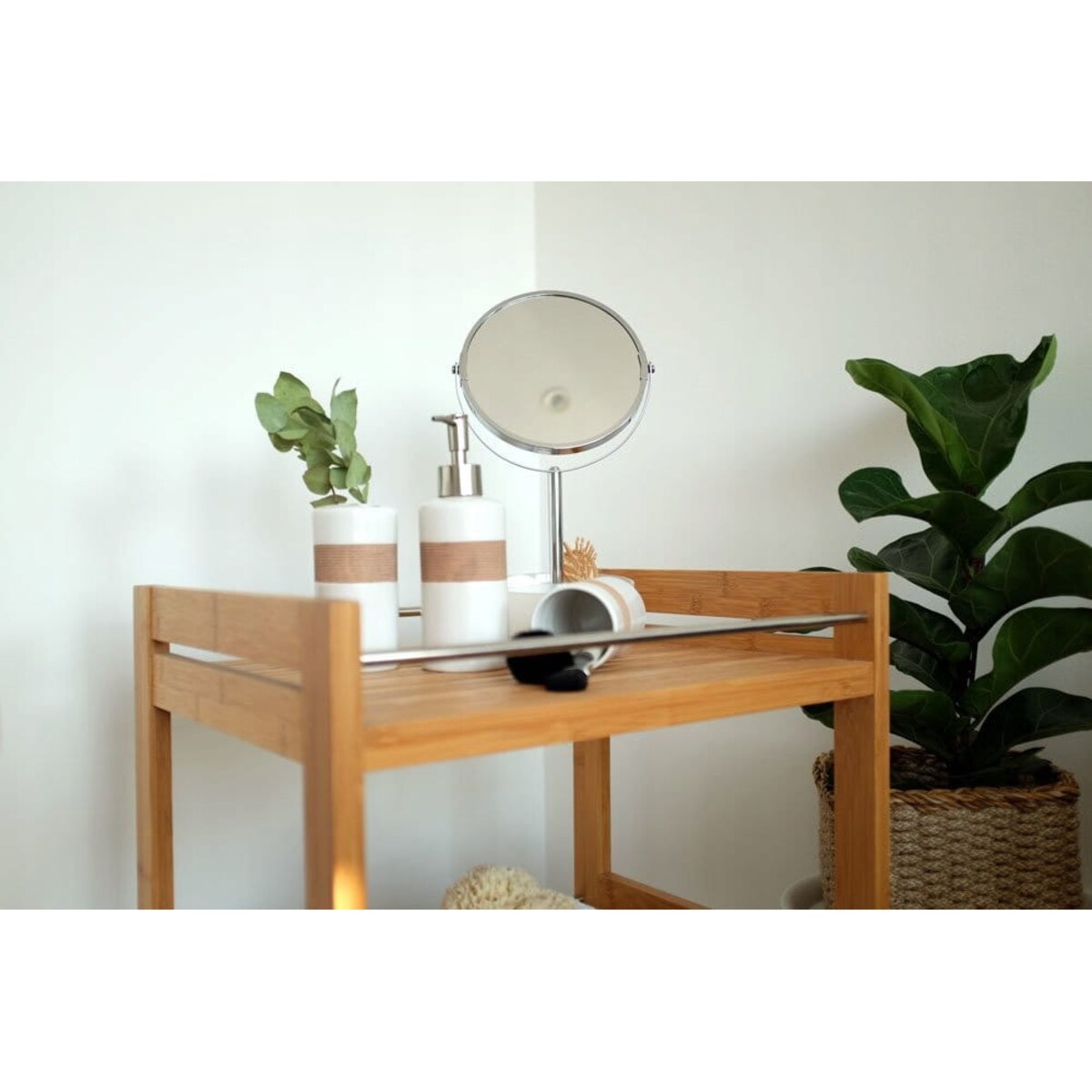 Lusterko Kosmetyczne Powiększające na Stojaku X3 makijaż Obrotowe Srebrne