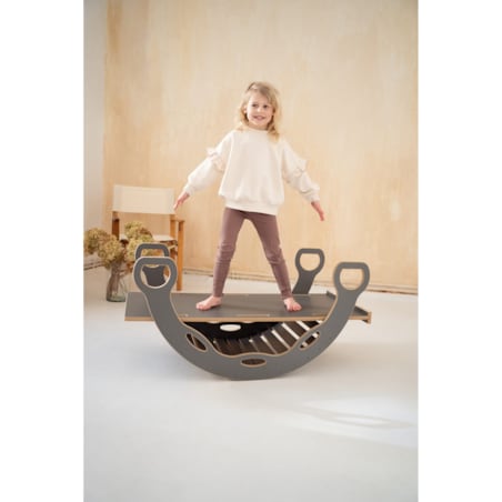 DUŻY bujak montessori z uchwytami + DUŻA zjeżdżalnia CHMURKI - szary