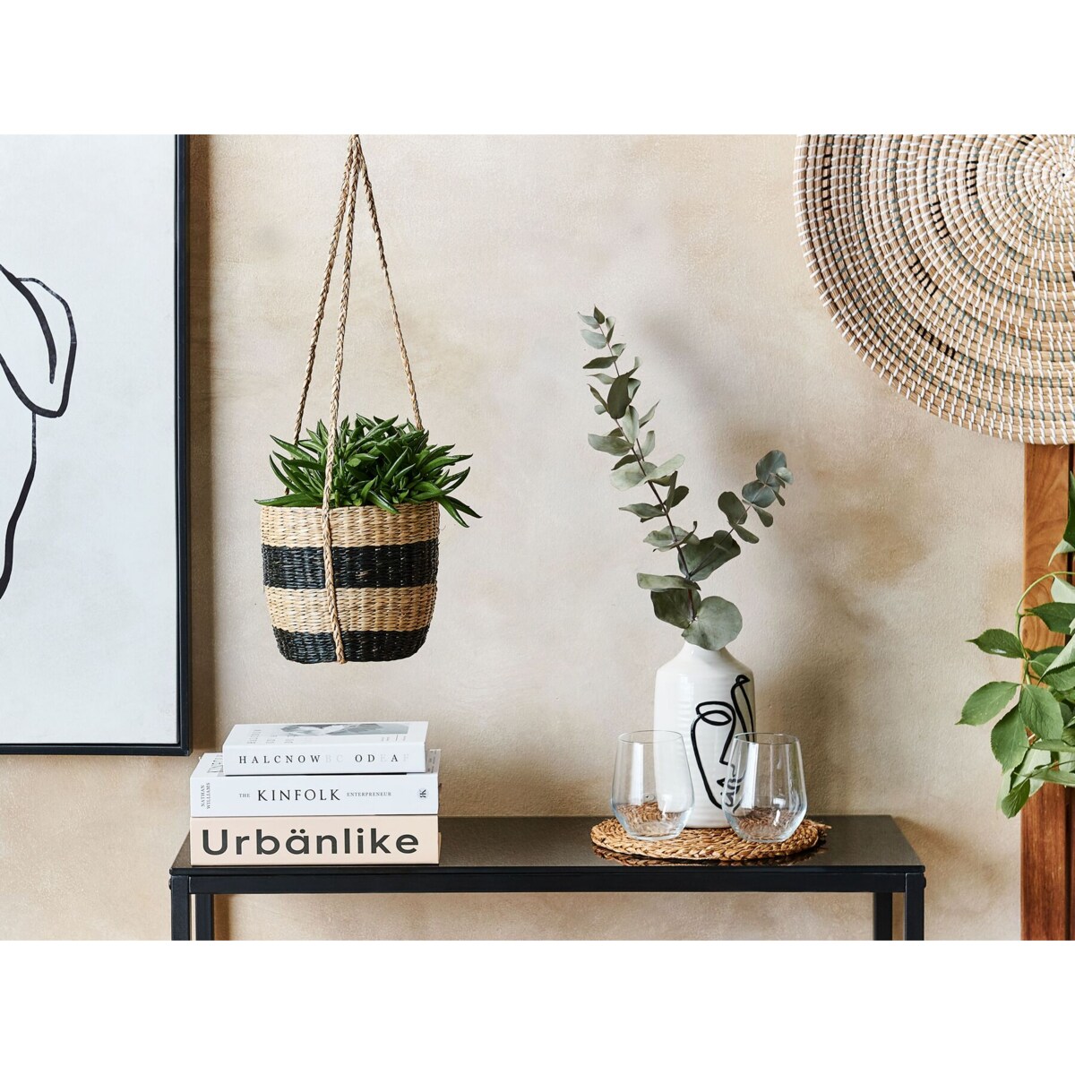 Wisząca doniczka z trawy morskiej naturalny z czarnym RUFFE