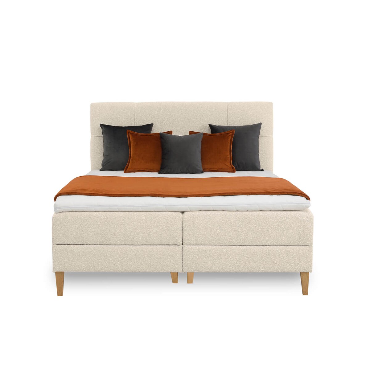 Łóżko kontynentalne EVERTON 180x200 z pojemnikiem, Jasny Beż, tkanina Baloo 2074