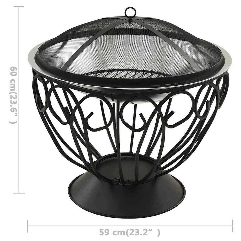 vidaXL Palenisko i grill 2-w-1, z pogrzebaczem, 59x59x60 cm, stal
