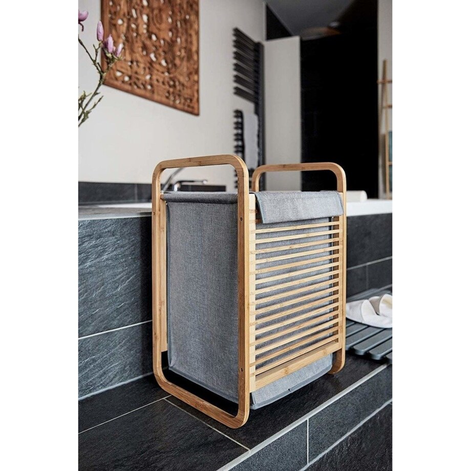 Pojemnik na pranie z bambusowym stelażem i uchwytami, 40 x 60 x 35 cm, WENKO