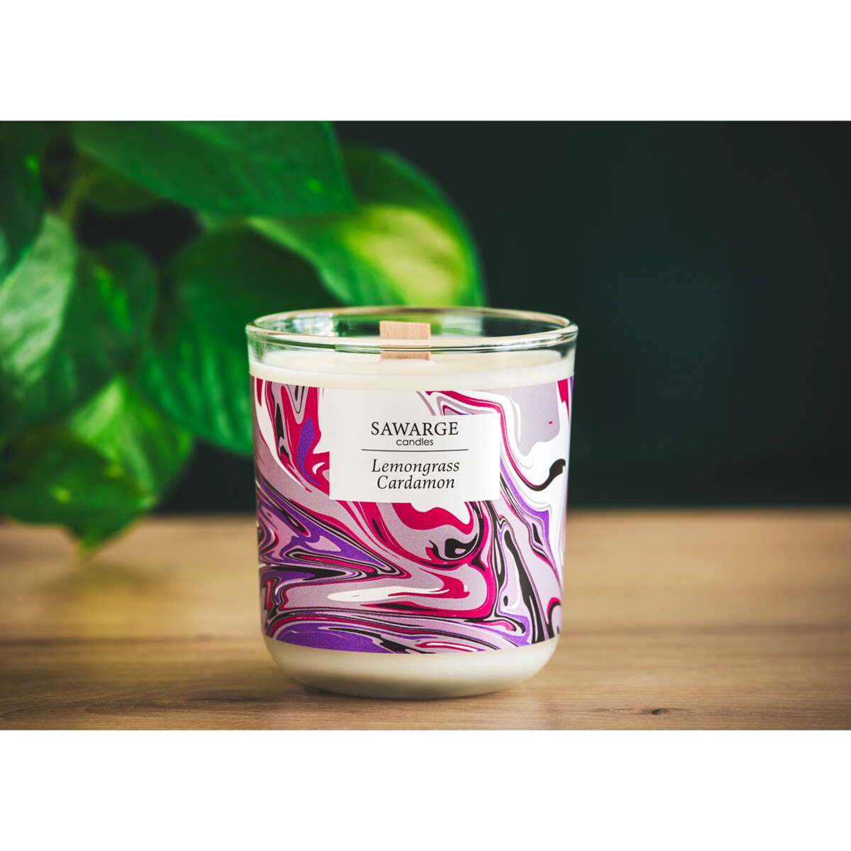 Świeca Zapachowa Sojowa / Drewniany Knot / 40h/Trawa Cytrynowa Kardamon 200g