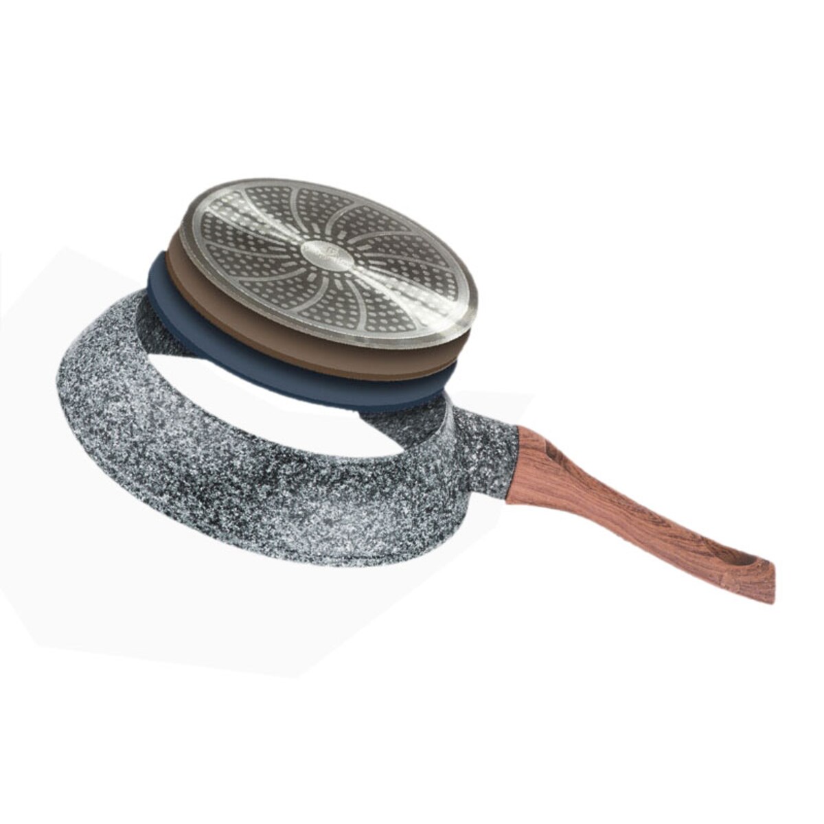 Patelnia wok z pokrywką 28cm indukcja gaz KINGHOFF granit wood