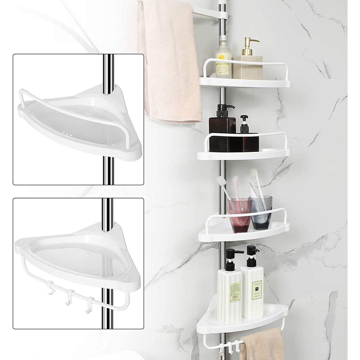 Półka Łazienkowa Teleskopowa Biały, Srebrny