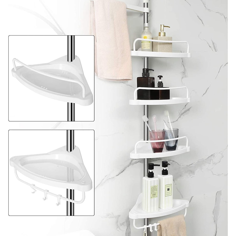 Półka Łazienkowa Teleskopowa Biały, Srebrny