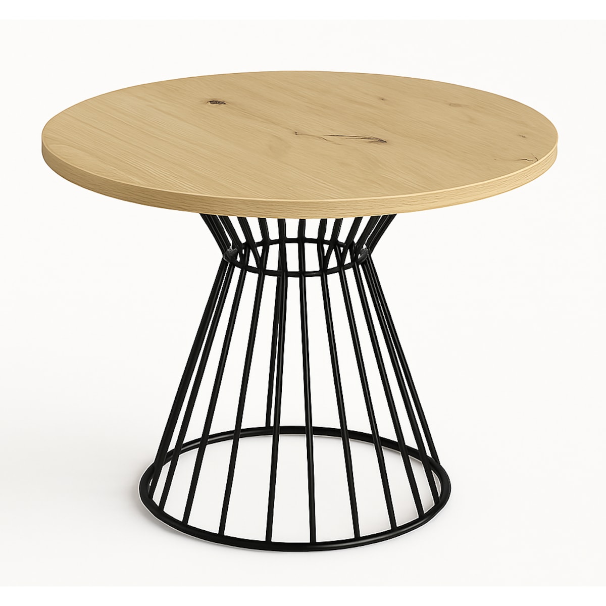 Okrągły stół Reo do salonu z metalową podstawą, blat 110 cm- dąb artisan